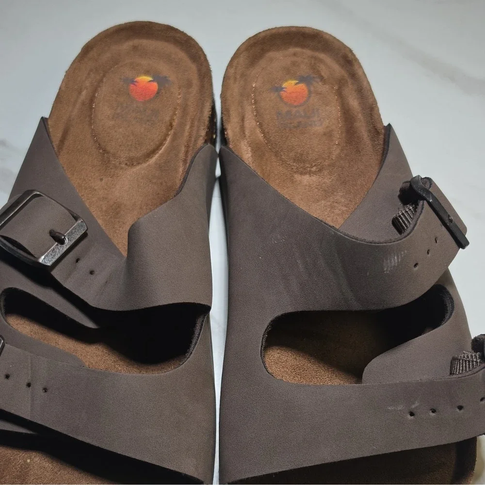 Maui Women's Brown Buckle Slide Sandals Adjustable Strap Size 7